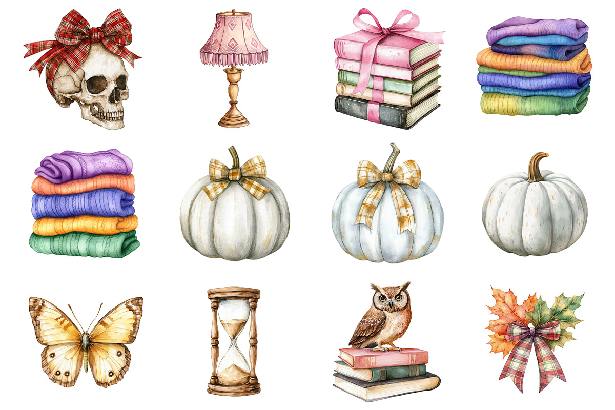 Watercolor Autumn Academia Clipart, a Seasonal Illustration by CitraGraphics (Photo 3 of 6)