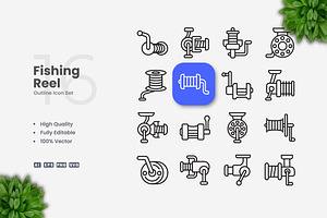 Fishing Reel Outline Icons, an Outline Icon by Upnowgraphic