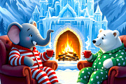 Best Friends Elephant and a Polar Be, an Animal Illustration by Sharon Schwalbe (Thumbnail 2 of 2)