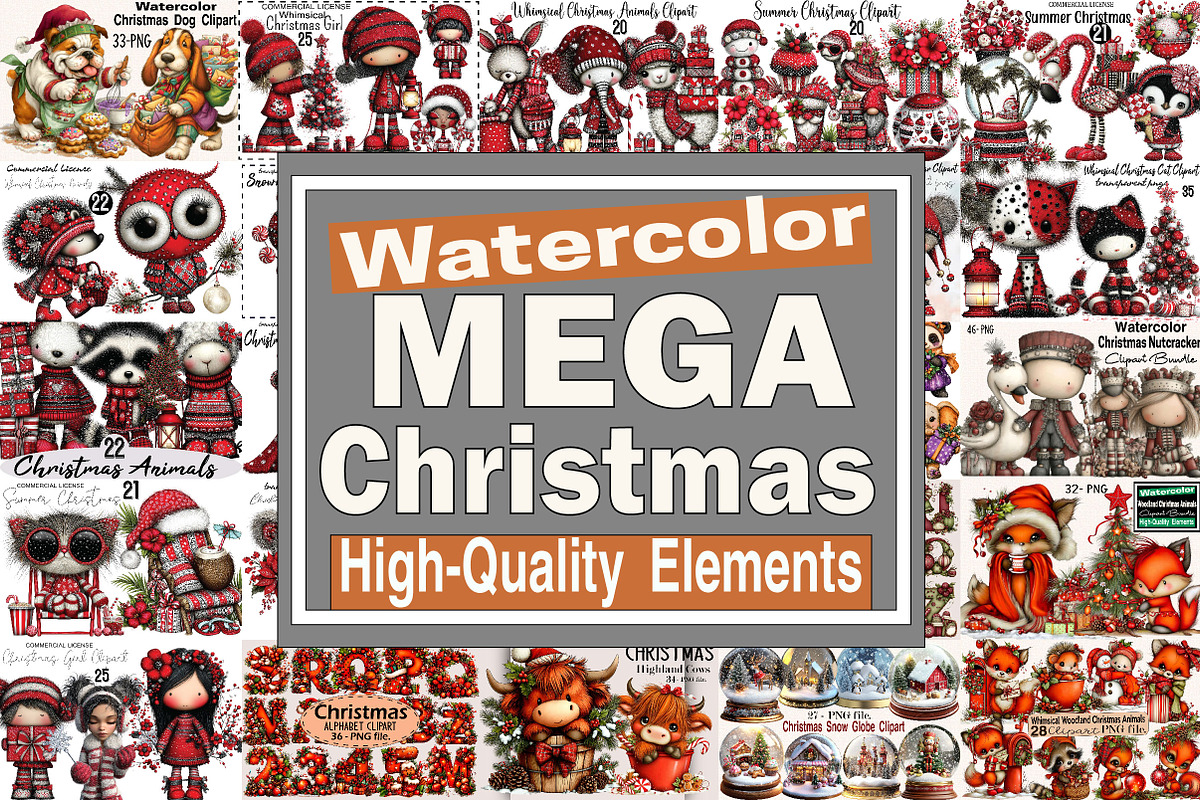 Watercolor Mega Christmas Clipart, a Seasonal Illustration by SVGArt (Photo 2 of 3)