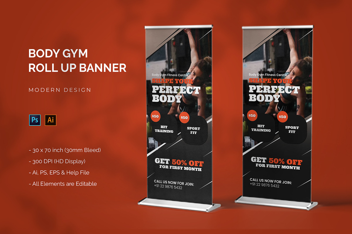 Body Gym - Roll Up Banner, a Print Template by StreaksideStd