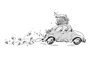 Just married car going on honeymoon, an Illustration by Kamenuka (Thumbnail 4 of 4)