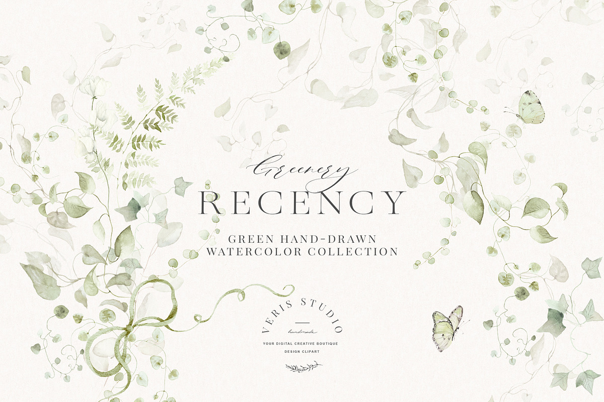 Watercolor Floral Green Ivy Leaf Set, a Decorative Illustration by Veris Studio (Photo 1 of 15)