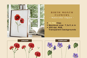 Watercolor Birth Month Flowers & Bow