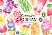 Colorful watercolor ice cream, a Food Illustration by OlDm_Shop (Thumbnail 1 of 10)