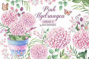 SALE! Pink Hydrangea- Watercolor Set