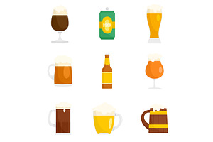 Beer bottles glass icons set, flat, a Food Illustration by Ylivdesign