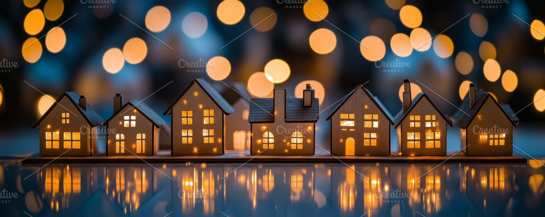Cozy Miniature Village with Warm Lights and Bokeh Background, an Abstract Photo by Natalia Klenova's Shop