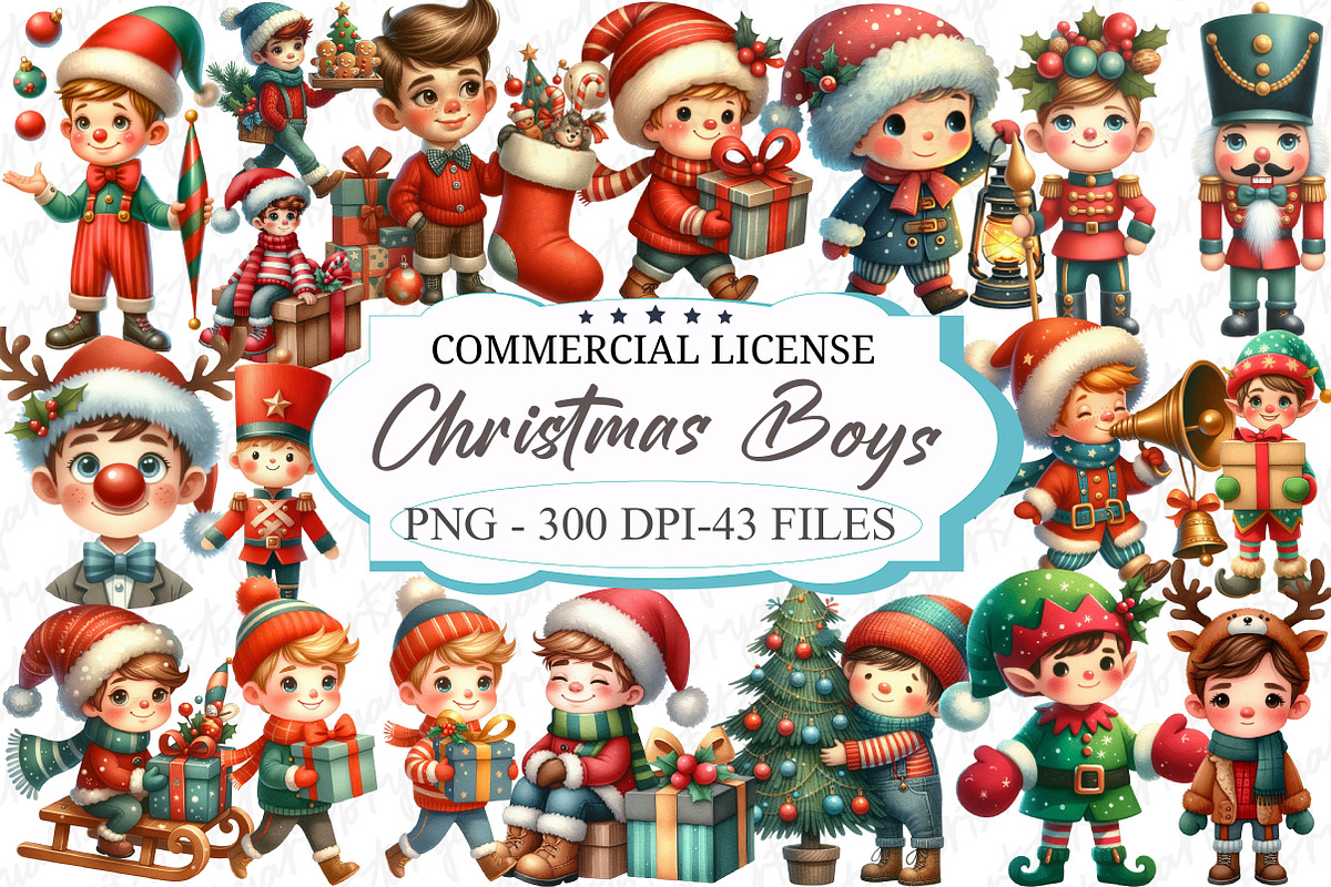 Quirky Christmas Boys Clipart, an Illustration by designcity5 (Photo 1 of 5)
