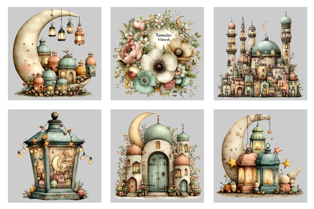 Watercolor Ramadan Mubarak Clipart, an Illustration by Black Bird Studio (Photo 4 of 5)
