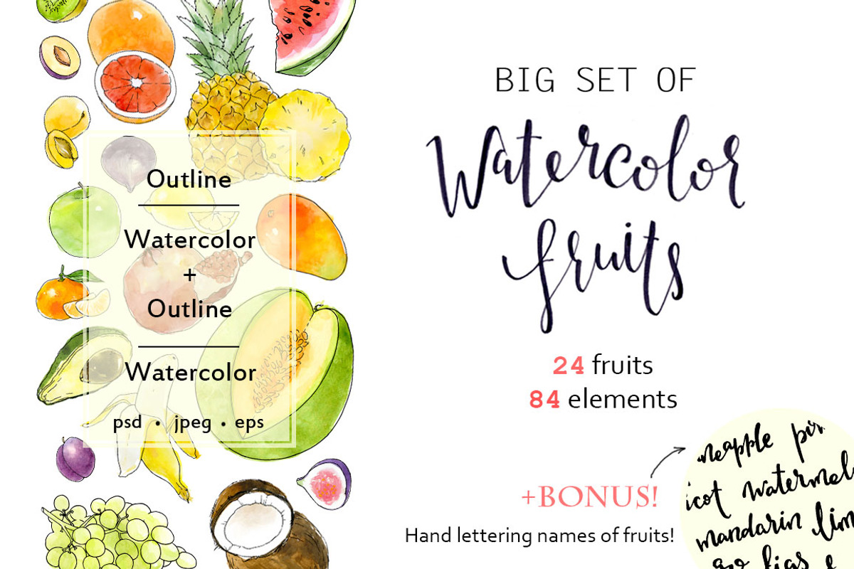 Big set of watercolor fruits, a Food Illustration by Ira Paisley (Photo 1 of 3)