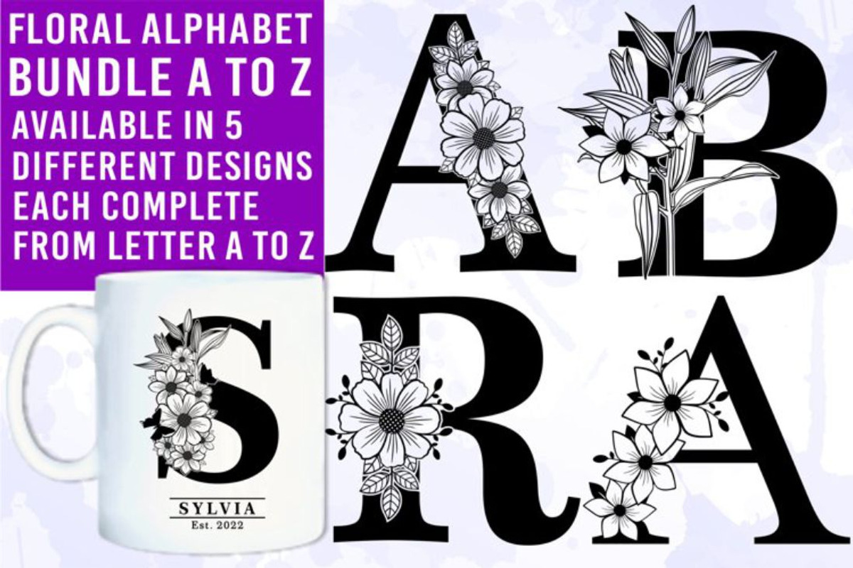 Floral Alphabet Letter SVG Bundle, a Graphic by D2PUTRI (Photo 5 of 15)