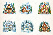 Watercolor Christmas Houses and Tree, an Illustration by CreationArt (Thumbnail 4 of 5)