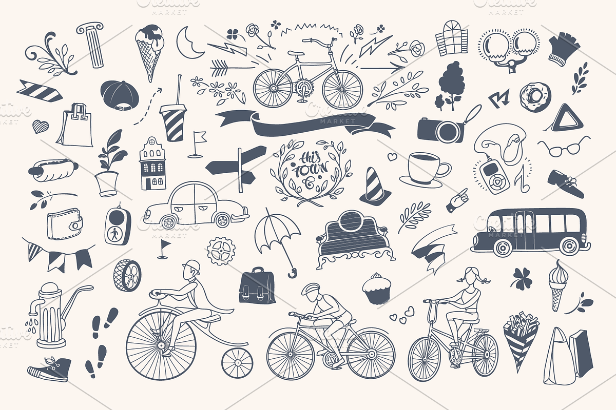 Bicycles & Promenade Vector Drawings, a Decorative Illustration by Adiemus (Photo 4 of 10)
