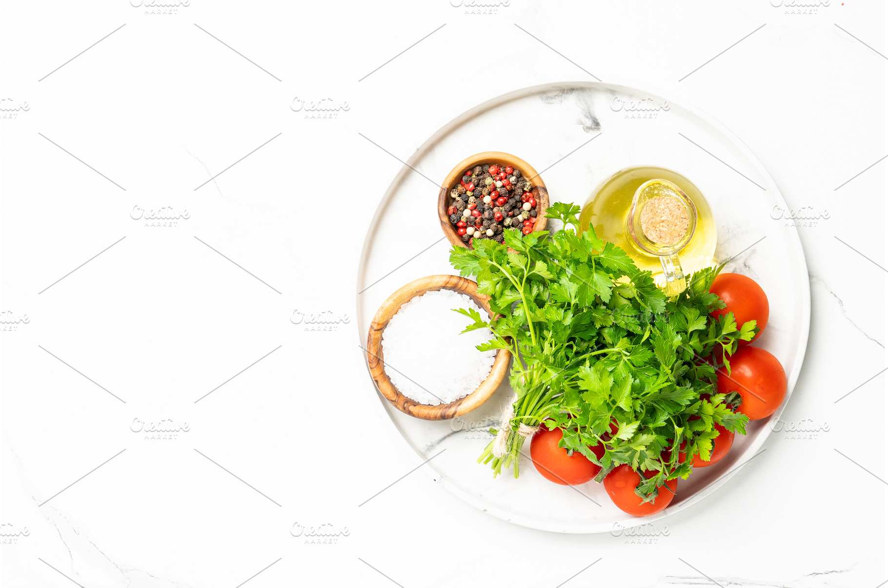 Kitchen table with herbs, spices and, a Food & Drink Photo by Nadia-nb