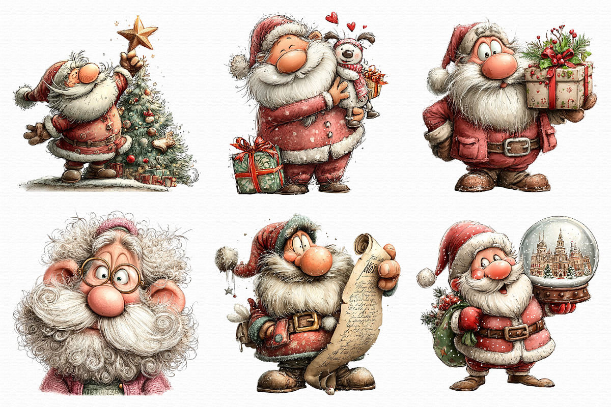 Christmas Pink vintage Santa Clipart, an Illustration by Libby Wishes (Photo 2 of 7)