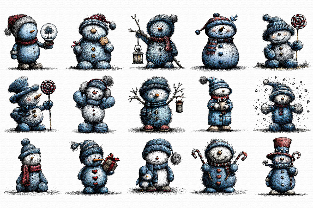 Whimsical Christmas Snowman Clipart, an Illustration by Libby Wishes (Photo 3 of 7)