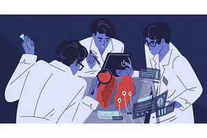 Scientists research human brain, a Healthcare Illustration by Good Studio