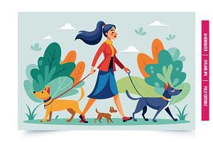 A woman with long blue hair walks th, an Illustration by Tanuart