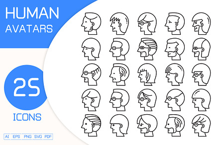Human Face Side View Avatars, a Person Illustration by Designfour