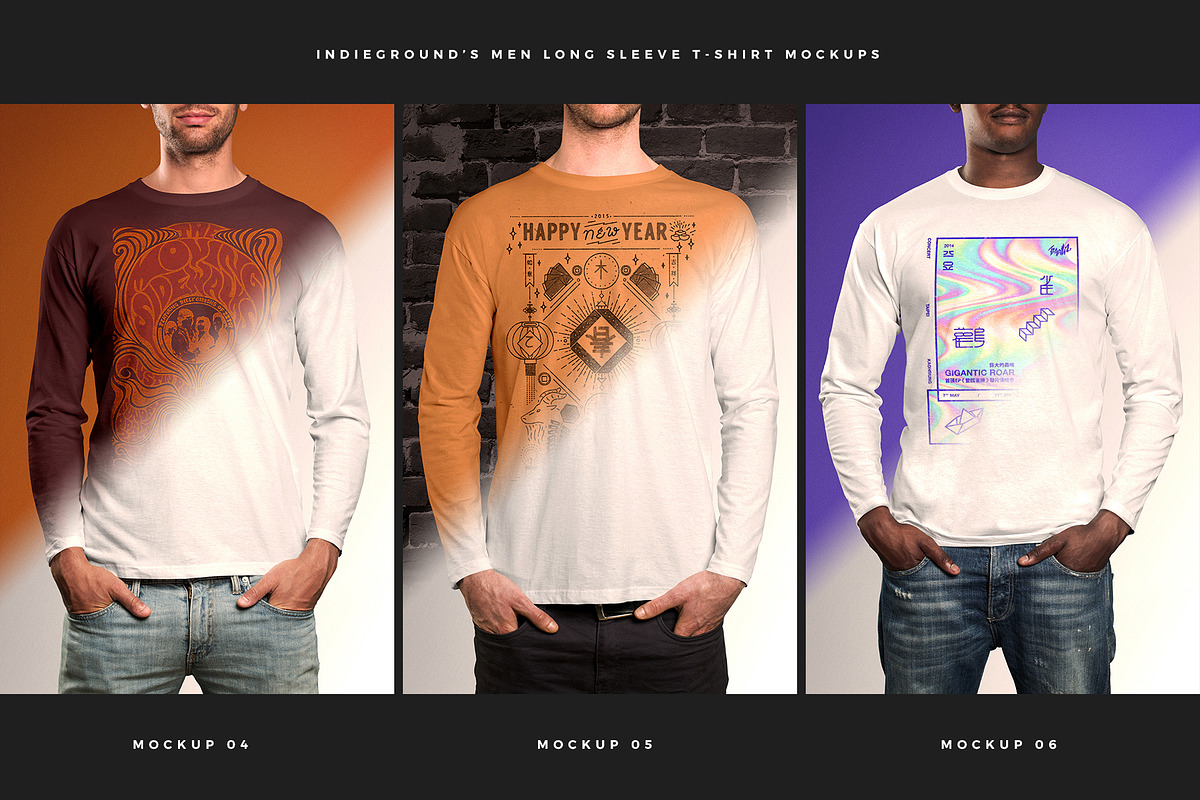 Men Long Sleeve T-Shirt Mockups, a Shirt Mockup by Indieground Design Inc. (Photo 3 of 5)