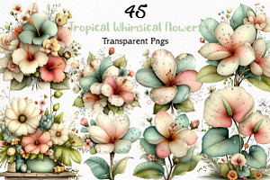 Tropical Whimsical Flowers Clipart, an Illustration by Craft Nest