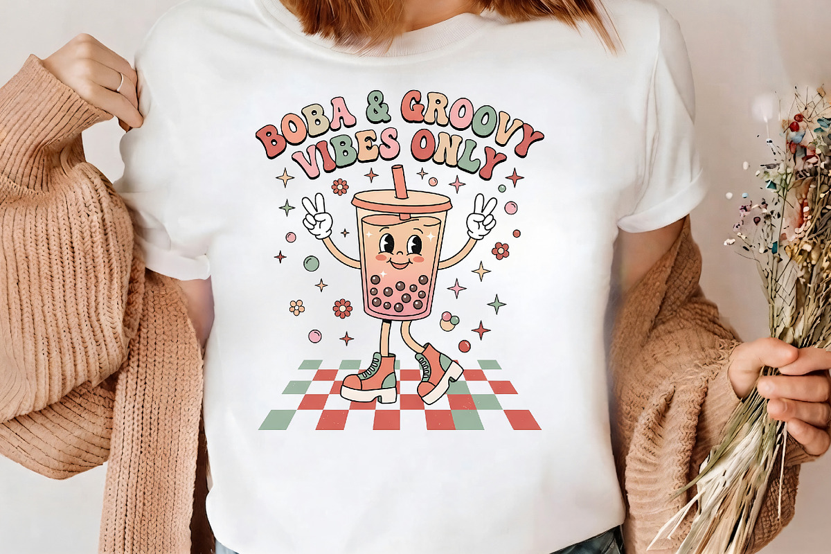 Boba And Groovy Vibes Only PNG, a Seasonal Illustration by CrexoraLab (Photo 3 of 4)