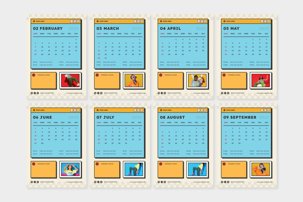 Y2K Retro Wall Calendar 2025 Design, a Stationery Template by twinstd (Photo 2 of 3)