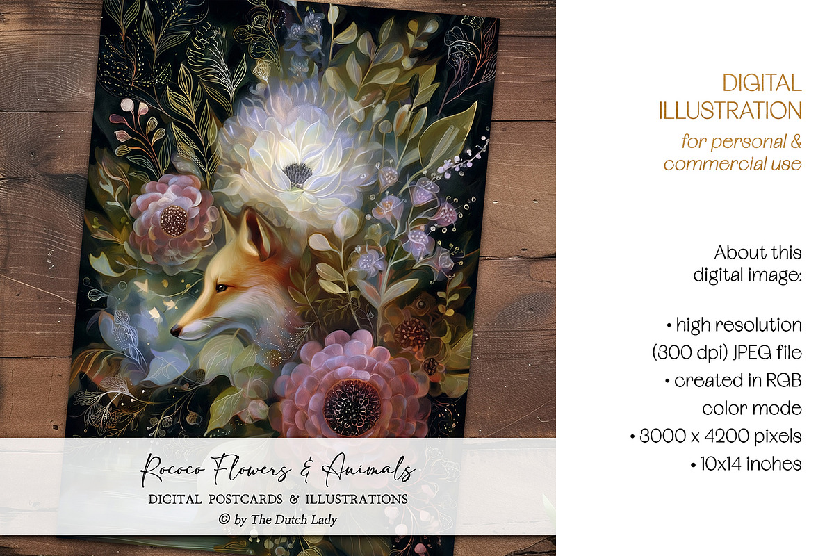 Rococo Flowers & Animals Postcards, an Animal Illustration by The Dutch Lady Designs (Photo 5 of 7)