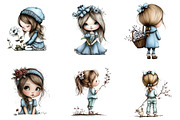 Flowers and Girls Clipart, an Illustration by CreationArt (Thumbnail 2 of 6)