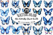 Watercolor Blue Butterfly Clipart, an Illustration by Designking (Thumbnail 1 of 5)