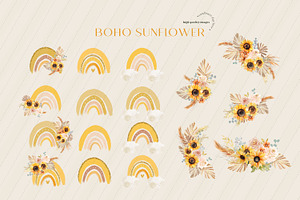 Rainbow Sunflowers Pampas Clipart