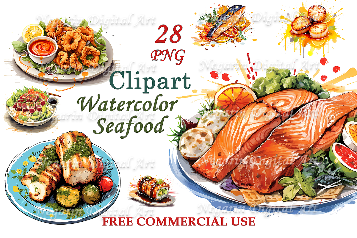 Watercolor Seafood Clipart, an Object Graphic by Negarin Digital Art (Photo 1 of 9)