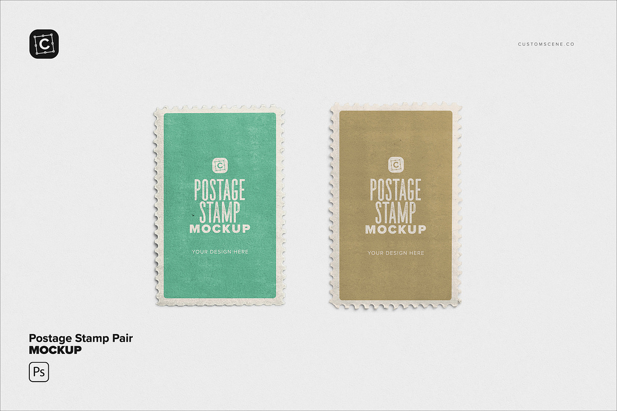 Postage Stamp Pair Mockup, an Advertising Mockup by Custom Scene (Photo 2 of 11)