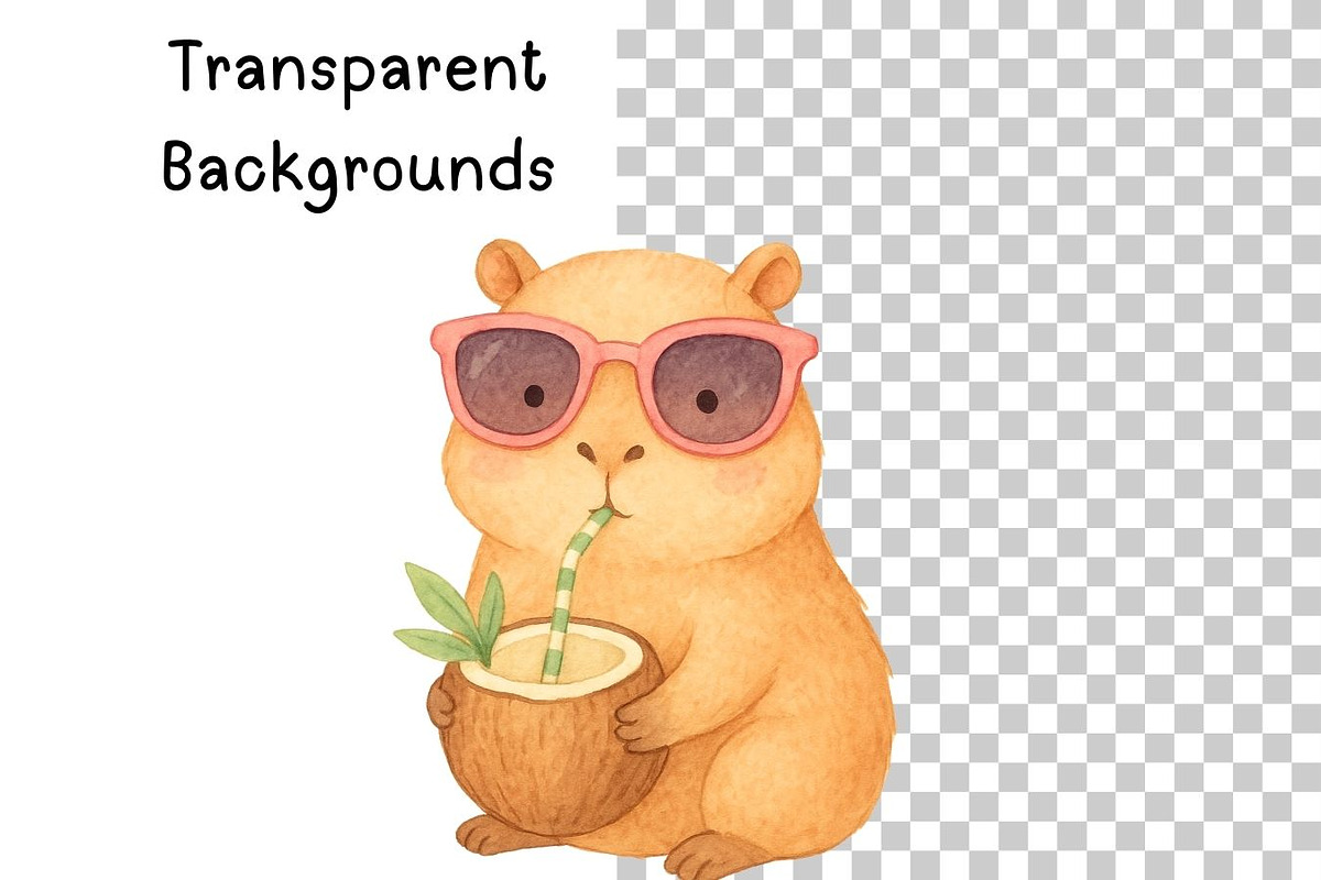 Cute Capybara Watercolor Clipart, an Animal Illustration by PassionPNGcreation (Photo 4 of 8)