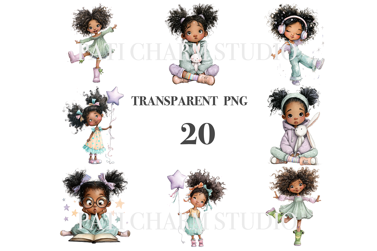 20 Quirky Black Girl PNGs, a Person Illustration by Pati Charm Studio (Photo 3 of 8)
