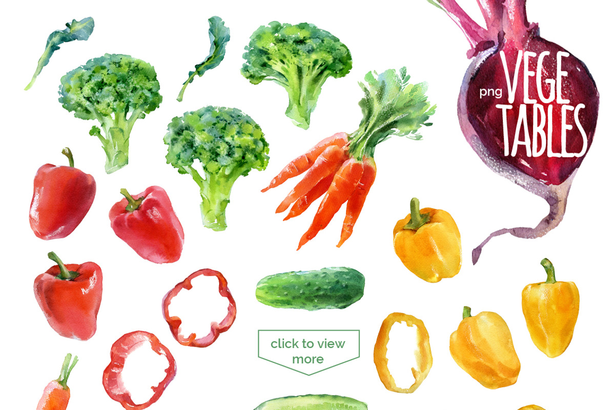 Fruits and vegetables. Watercolor, an Illustration by ognivo (Photo 3 of 4)