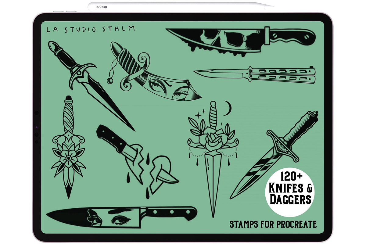 Knifes & Daggers - Tattoo Stamp Set, a Brush Add-On by LA Studio Sthlm (Photo 3 of 4)