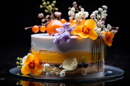 Beautiful cake decorated with eatable flowers for Valentine Day Birthday Weddin, a Food & Drink Photo by Natalia Klenova's Shop