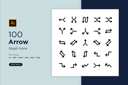 100 Arrow Glyph icon Set, an Outline Icon by shahsoft