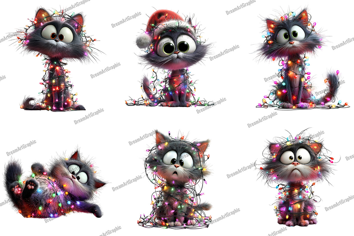 Quirky Christmas Cat Clipart, an Illustration by DreamArtGraphic (Photo 4 of 5)