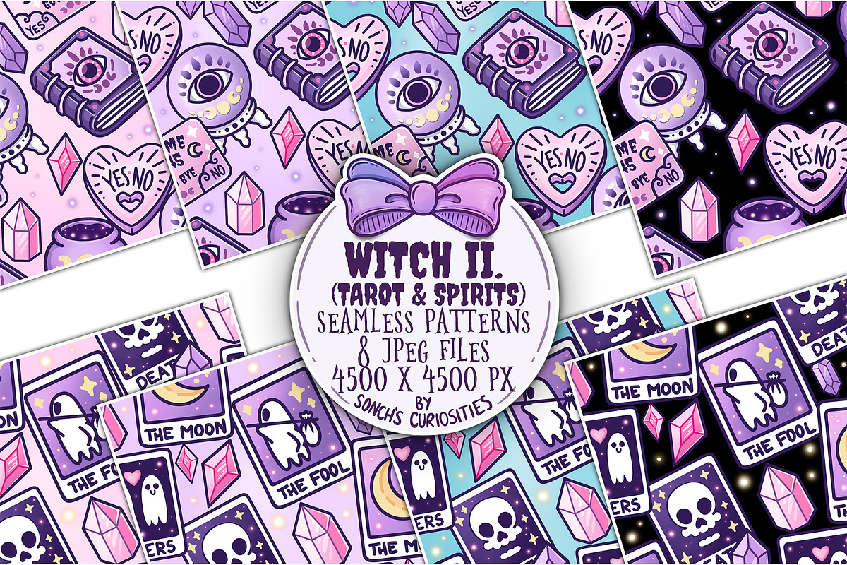 Witch & Tarot Seamless Patterns, a Pattern Graphic by Sonch' s Curiosities (Photo 1 of 3)