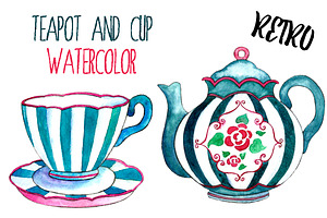 Watercolor Teapots And Cups