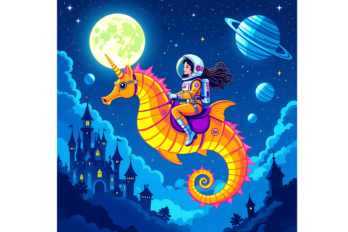 Seahorse Outer Space Ride, an Animal Illustration by Sharon Schwalbe (Photo 2 of 2)