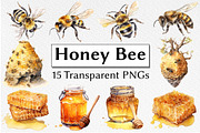 Honey Bee Watercolor Clipart, an Animal Illustration by milkghost (Thumbnail 1 of 2)