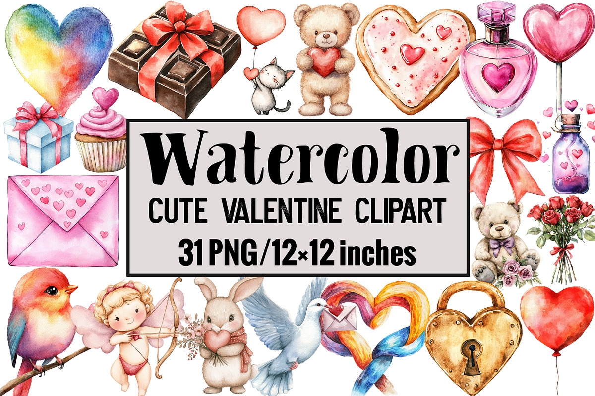Cute Valentine Clipart, an Illustration by Design Market (Photo 1 of 3)