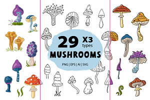Mushrooms clip art. Vector, a Food Illustration by VaraNa Art