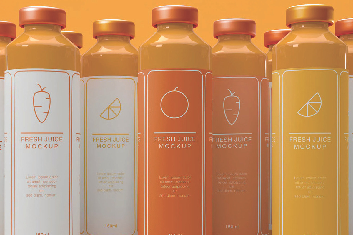 Juice Bottle Set Mockup, a Packaging Mockup by skybluecreative (Photo 1 of 2)