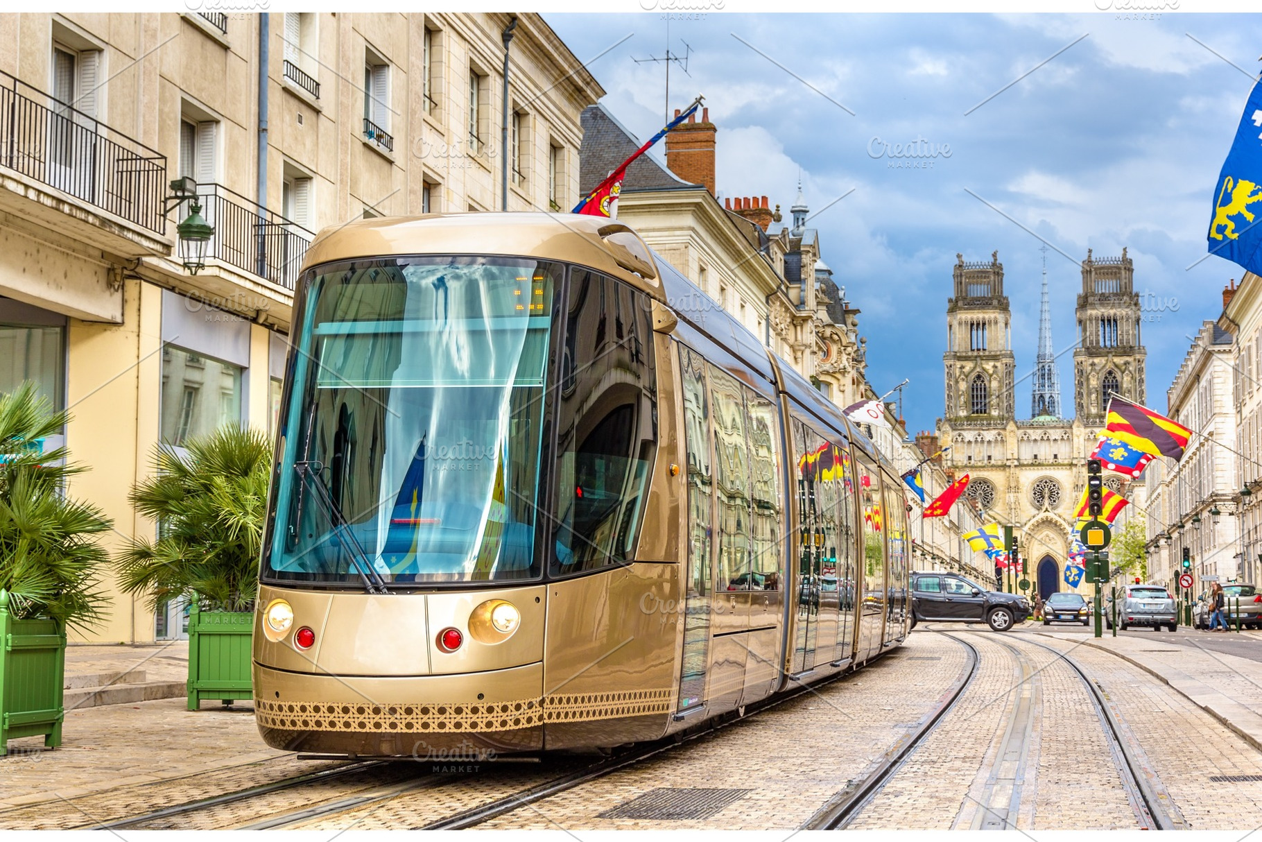 Tram on jeanne d'arc street in orleans france featuring orleans, france, and, a Transportation Photo by Leonid Andronov