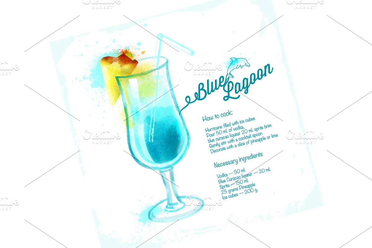 Watercolor set cocktails a cooking, a Food Illustration by Vikpit (Photo 5 of 11)